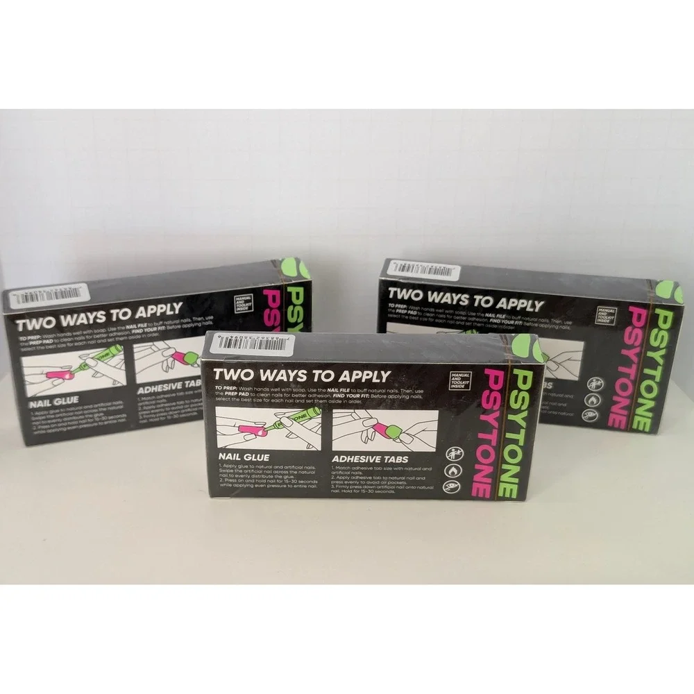 Psytone Runway Inspired Press On Nails Neutral Color, Glitter 3‎ Packs 24ct Kit